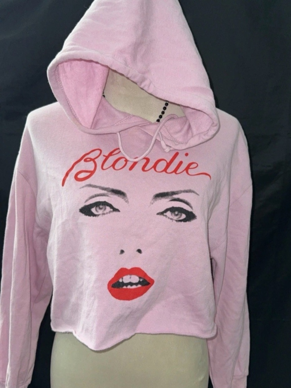 Pink Cropped Hooded Sweatshirt with Graphic Face Blondie